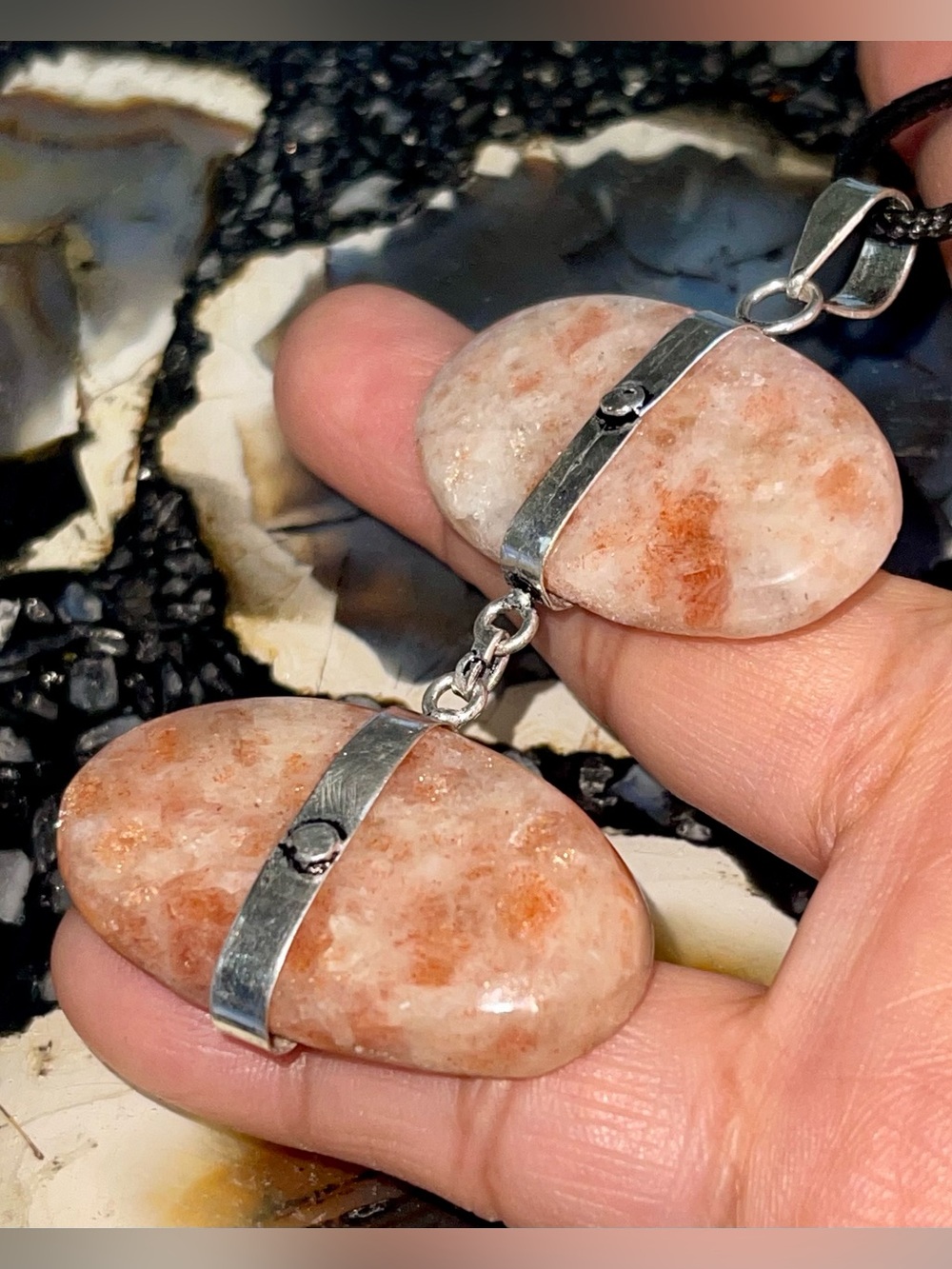 “Leadership Stone” Peach Sunstone Crystal Pendant 2 1/2”